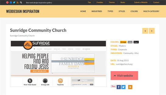 Sunridge Church Website Showcased on Several Web Design Galleries